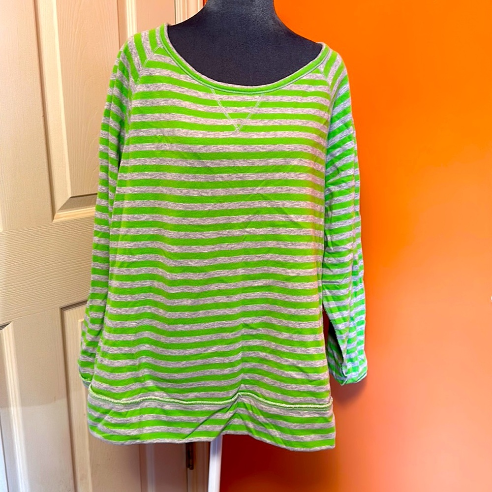 Green and Gray Striped Sweater Shirt